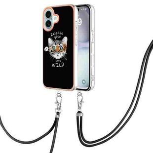 For iPhone 16 Electroplating Dual-side IMD Phone Case with Lanyard(Natural Growth)