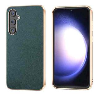 For Samsung Galaxy S23 FE 5G Genuine Leather Luolai Series Nano Plating Phone Case(Dark Green)