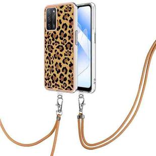 For OPPO A55 5G / A53s 5G / A54 4G Electroplating Dual-side IMD Phone Case with Lanyard(Leopard Print)