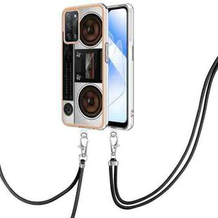 For OPPO A55 5G / A53s 5G / A54 4G Electroplating Dual-side IMD Phone Case with Lanyard(Retro Radio)