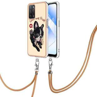 For OPPO A55 5G / A53s 5G / A54 4G Electroplating Dual-side IMD Phone Case with Lanyard(Lucky Dog)