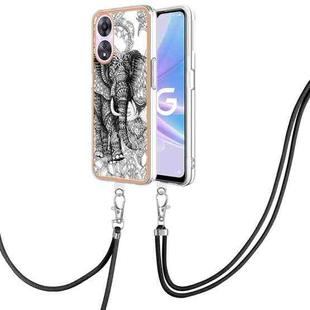 For OPPO A78 / A58 Electroplating Dual-side IMD Phone Case with Lanyard(Totem Elephant)