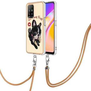 For OPPO A94 5G / A95 5G Electroplating Dual-side IMD Phone Case with Lanyard(Lucky Dog)