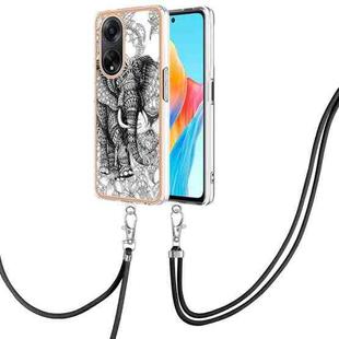 For OPPO A98 Electroplating Dual-side IMD Phone Case with Lanyard(Totem Elephant)
