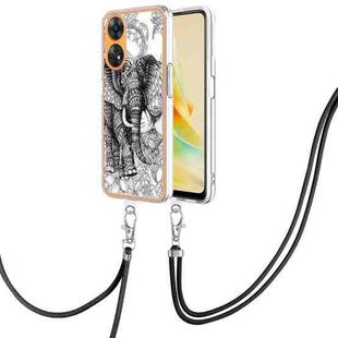 For OPPO Reno8 T 4G Electroplating Dual-side IMD Phone Case with Lanyard(Totem Elephant)