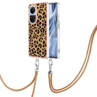 For OPPO Reno10 5G Global Electroplating Dual-side IMD Phone Case with Lanyard(Leopard Print)