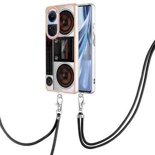 For OPPO Reno10 5G Global Electroplating Dual-side IMD Phone Case with Lanyard(Retro Radio)