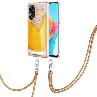 For OPPO A58 4G Electroplating Dual-side IMD Phone Case with Lanyard(Draft Beer)