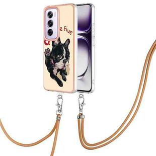 For OPPO Reno12 Pro Global Electroplating Dual-side IMD Phone Case with Lanyard(Lucky Dog)