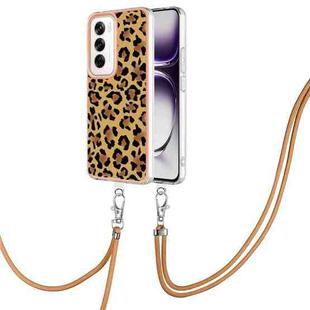 For OPPO Reno12 Global Electroplating Dual-side IMD Phone Case with Lanyard(Leopard Print)