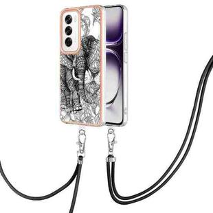 For OPPO Reno12 Global Electroplating Dual-side IMD Phone Case with Lanyard(Totem Elephant)