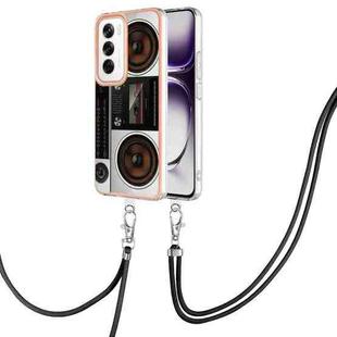 For OPPO Reno12 Global Electroplating Dual-side IMD Phone Case with Lanyard(Retro Radio)