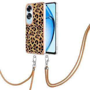 For OPPO A60 Electroplating Dual-side IMD Phone Case with Lanyard(Leopard Print)