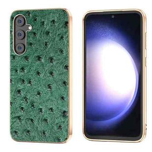 For Samsung Galaxy S23 FE 5G Genuine Leather Ostrich Texture Series Nano Plating Phone Case(Green)