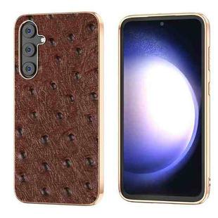 For Samsung Galaxy S23 FE 5G Genuine Leather Ostrich Texture Series Nano Plating Phone Case(Brown)