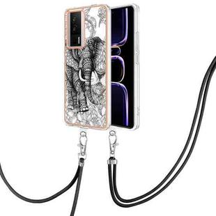 For Xiaomi Poco F5 Pro 5G / Redmi K60 Electroplating Dual-side IMD Phone Case with Lanyard(Totem Elephant)