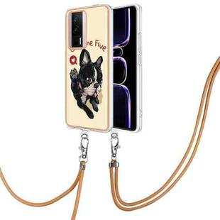 For Xiaomi Poco F5 Pro 5G / Redmi K60 Electroplating Dual-side IMD Phone Case with Lanyard(Lucky Dog)