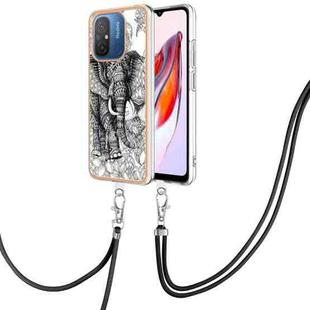 For Xiaomi Redmi 12C / 11A 4G Electroplating Dual-side IMD Phone Case with Lanyard(Totem Elephant)