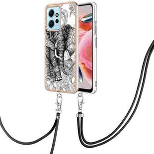 For Xiaomi Redmi Note 12 4G Electroplating Dual-side IMD Phone Case with Lanyard(Totem Elephant)