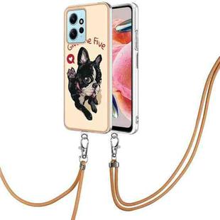 For Xiaomi Redmi Note 12 4G Electroplating Dual-side IMD Phone Case with Lanyard(Lucky Dog)