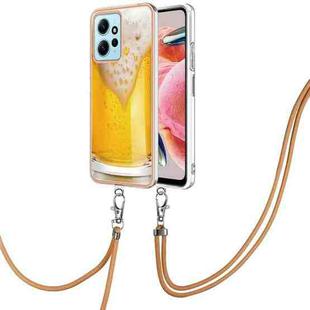 For Xiaomi Redmi Note 12 4G Electroplating Dual-side IMD Phone Case with Lanyard(Draft Beer)