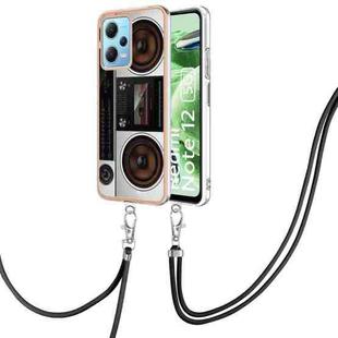 For Xiaomi Redmi Note 12 5G Global Electroplating Dual-side IMD Phone Case with Lanyard(Retro Radio)