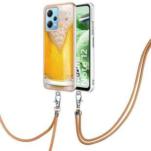 For Xiaomi Redmi Note 12 5G Global Electroplating Dual-side IMD Phone Case with Lanyard(Draft Beer)
