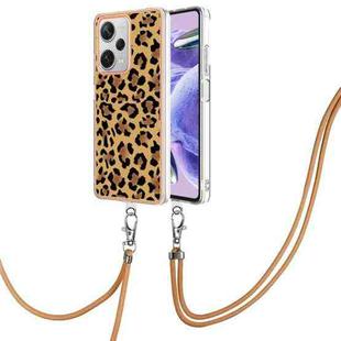 For Xiaomi Redmi Note 12 Pro+ Global Electroplating Dual-side IMD Phone Case with Lanyard(Leopard Print)