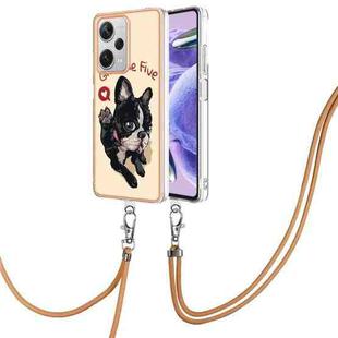 For Xiaomi Redmi Note 12 Pro+ Global Electroplating Dual-side IMD Phone Case with Lanyard(Lucky Dog)