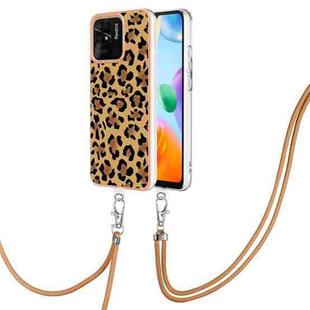 For Xiaomi Redmi 10C Electroplating Dual-side IMD Phone Case with Lanyard(Leopard Print)