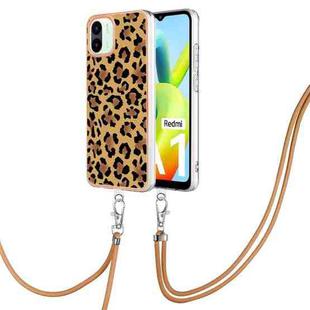 For Xiaomi Redmi A1 Electroplating Dual-side IMD Phone Case with Lanyard(Leopard Print)