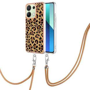 For Xiaomi Redmi Note 13 4G Global Electroplating Dual-side IMD Phone Case with Lanyard(Leopard Print)