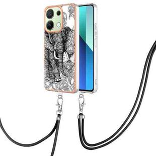 For Xiaomi Redmi Note 13 4G Global Electroplating Dual-side IMD Phone Case with Lanyard(Totem Elephant)