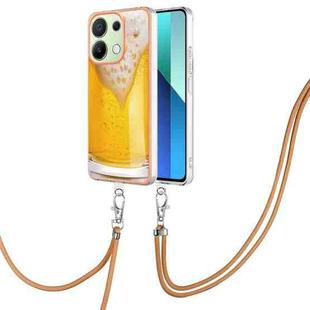 For Xiaomi Redmi Note 13 4G Global Electroplating Dual-side IMD Phone Case with Lanyard(Draft Beer)