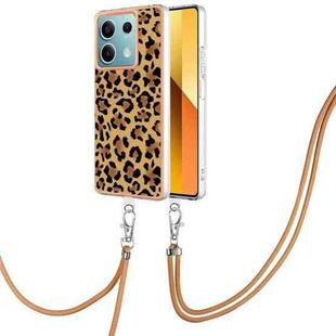 For Xiaomi Redmi Note 13 5G Global Electroplating Dual-side IMD Phone Case with Lanyard(Leopard Print)