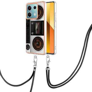 For Xiaomi Redmi Note 13 5G Global Electroplating Dual-side IMD Phone Case with Lanyard(Retro Radio)