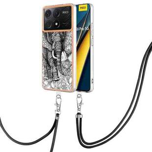 For Xiaomi Poco X6 Pro Electroplating Dual-side IMD Phone Case with Lanyard(Totem Elephant)