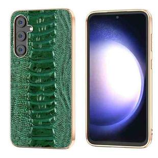 For Samsung Galaxy S23 FE 5G Genuine Leather Weilai Series Nano Electroplating Phone Case(Green)