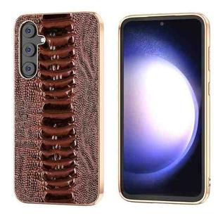 For Samsung Galaxy S23 FE 5G Genuine Leather Weilai Series Nano Electroplating Phone Case(Coffee)