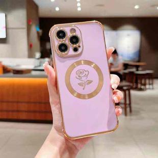 For iPhone 13 Pro Max Electroplate Side Roses Flower MagSafe Phone Case(Purple)