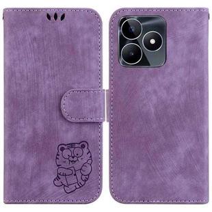 For Realme C53 / Narzo N53 Little Tiger Embossed Leather Phone Case(Purple)