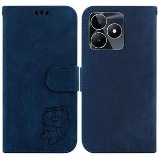For Realme C53 / Narzo N53 Little Tiger Embossed Leather Phone Case(Dark Blue)