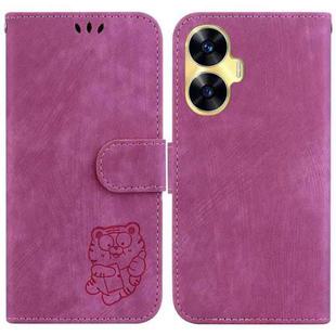 For Realme C55 Little Tiger Embossed Leather Phone Case(Rose Red)