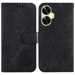 For Realme C55 Little Tiger Embossed Leather Phone Case(Black)