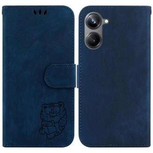 For Realme 10 Pro 5G Little Tiger Embossed Leather Phone Case(Dark Blue)