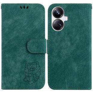 For Realme 10 Pro+ Little Tiger Embossed Leather Phone Case(Green)