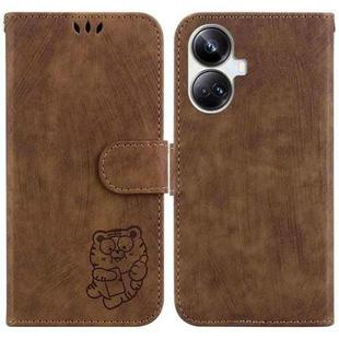 For Realme 10 Pro+ Little Tiger Embossed Leather Phone Case(Brown)