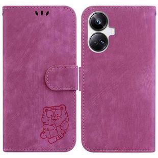 For Realme 10 Pro+ Little Tiger Embossed Leather Phone Case(Rose Red)