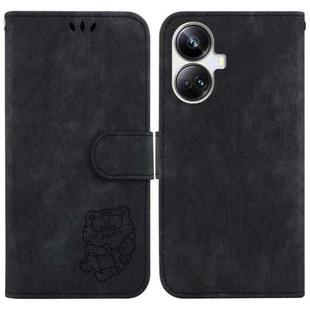 For Realme 10 Pro+ Little Tiger Embossed Leather Phone Case(Black)