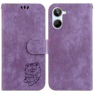 For Realme 10 4G Little Tiger Embossed Leather Phone Case(Purple)